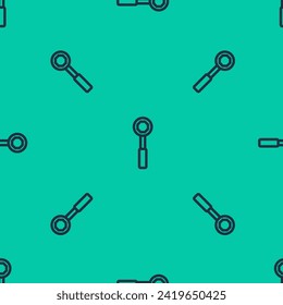 Blue line Wrench spanner icon isolated seamless pattern on green background.  Vector Illustration