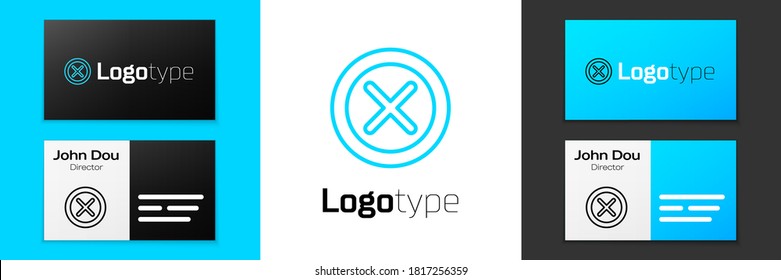 Blue line X Mark, Cross in circle icon isolated on white background. Check cross mark icon. Logo design template element. Vector.