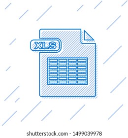 Blue line XLS file document. Download xls button icon isolated on white background. Excel file symbol.  Vector Illustration