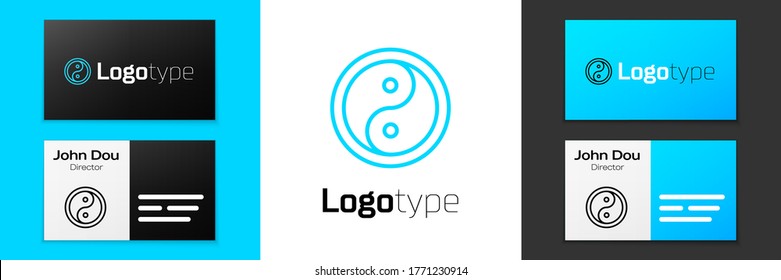 Blue line Yin Yang symbol of harmony and balance icon isolated on white background. Logo design template element. Vector