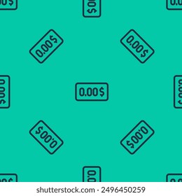 Blue line Zero cost icon isolated seamless pattern on green background. Empty bank account.  Vector