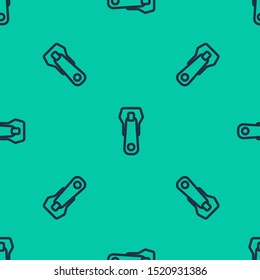 Blue line Zipper icon isolated seamless pattern on green background.  Vector Illustration