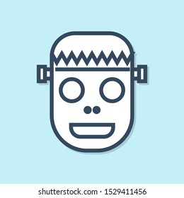 Blue line Zombie mask icon isolated on blue background. Happy Halloween party.  Vector Illustration