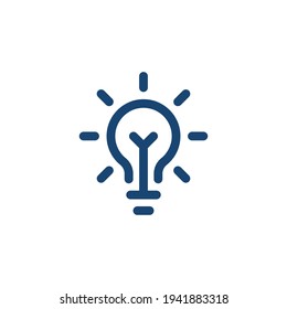 blue linear bright light bulb like insight logo. flat stroke art style trend modern simple visionary logotype graphic lineart design web element. concept of night quizz badge or think outside the box
