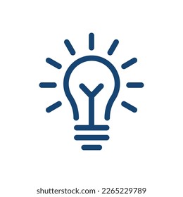 blue linear bright light bulb like insight logo. flat stroke art style trend modern simple visionary logotype graphic lineart design web element. concept of night quizz badge or think outside the box