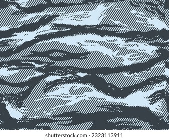 
Blue linear camouflage vector trendy background, modern fabric texture.