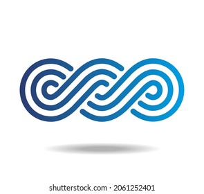 Blue linear Celtic or Greek pattern woven from three lines. Infinity symbol. Mobius loop