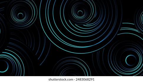 Blue linear circles abstract geometric tech dark background. Vector minimal design