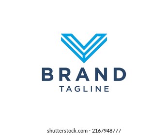 Blue Linear Geometric Initial Letter V Logo isolated on White Background. Flat Vector Logo Design Template Element.
