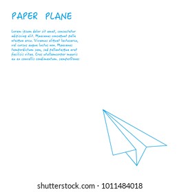 Blue linear paper plane icon on white background.