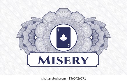 Blue linear rosette with ace of clover icon and Misery text inside