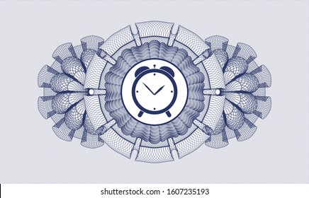 Blue linear rosette with alarm clock icon inside