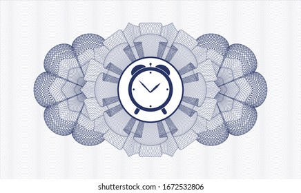 Blue linear rosette with alarm clock icon inside