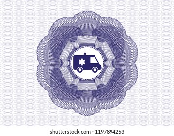 Blue linear rosette with ambulance icon inside