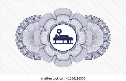 Blue linear rosette with bench press icon inside
