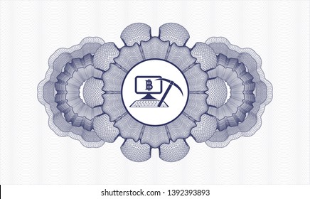Blue linear rosette with bitcoin mining icon inside