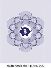 Blue linear rosette with bitcoin piggy bank icon inside