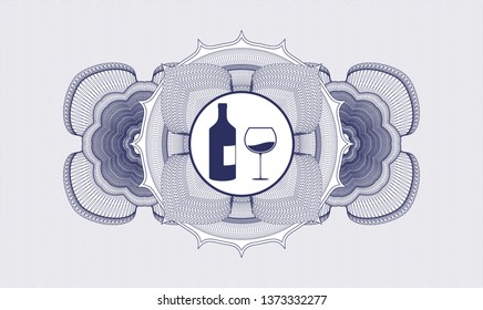 Blue linear rosette with bottle and glass of wine icon inside