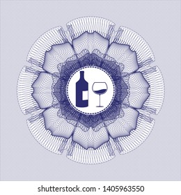 Blue linear rosette with bottle and glass of wine icon inside