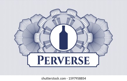 Blue linear rosette with bottle icon and Perverse text inside