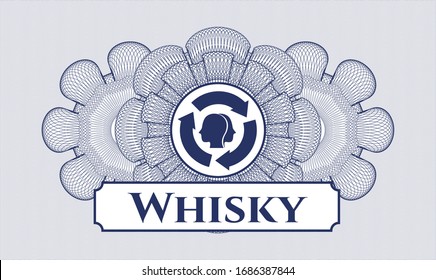 Blue linear rosette with brain storm icon and Whisky text inside