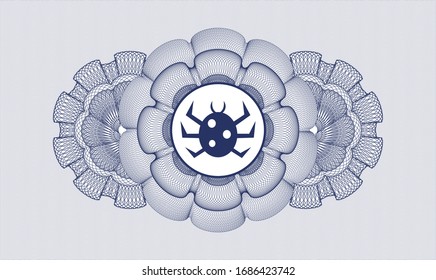 Blue linear rosette with bug icon inside