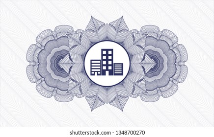 Blue linear rosette with buildings icon inside