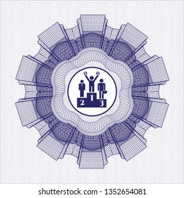 Blue linear rosette with business competition, podium icon inside