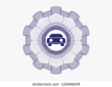 Blue linear rosette with car seen from front icon inside
