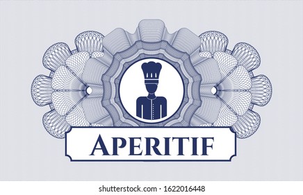 Blue linear rosette with chef icon and Aperitif text inside