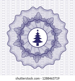 Blue linear rosette with christmas tree icon inside