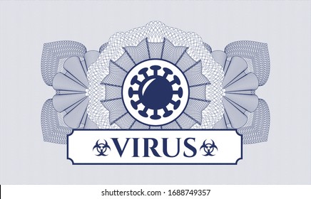 Blue linear rosette with coronavirus icon and Virus text inside