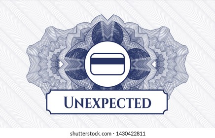 Blue linear rosette with credit card icon and Unexpected text inside