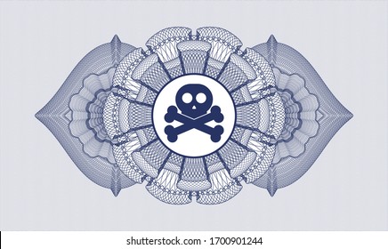 Blue linear rosette with crossbones icon inside
