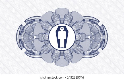 Blue linear rosette with dead man in his coffin icon inside