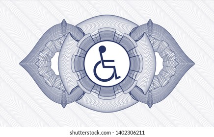 Blue linear rosette with disabled (wheelchair) icon inside