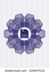 Blue linear rosette with diskette icon inside