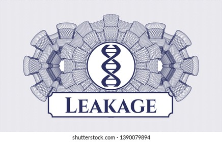 Blue linear rosette with dna icon and Leakage text inside