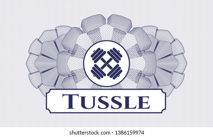 Blue linear rosette with dumbbell icon and Tussle text inside