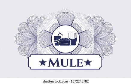 Blue linear rosette with fast food icon and Mule text inside