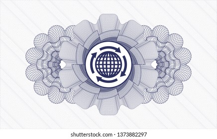 Blue linear rosette with globalization icon inside