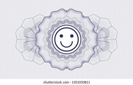 Blue linear rosette with happy face icon inside