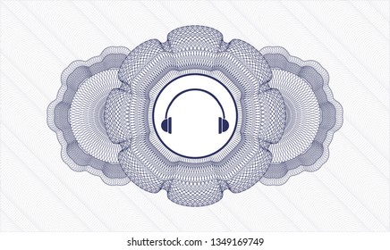 Blue linear rosette with headphones icon inside