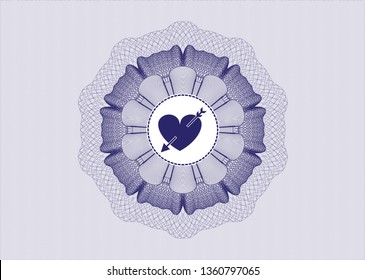 Blue linear rosette with heart with arrow icon inside