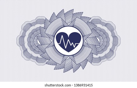 Blue linear rosette with heart with electrocardiogram icon inside