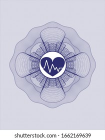 Blue linear rosette with heart with electrocardiogram icon inside