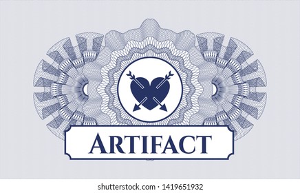 Blue linear rosette with heart with two arrows icon and Artifact text inside
