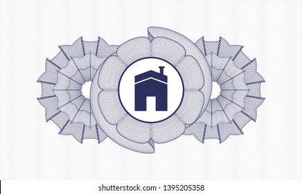 Blue linear rosette with house icon inside