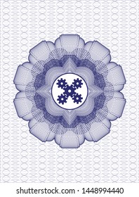 Blue linear rosette with mechanism icon inside