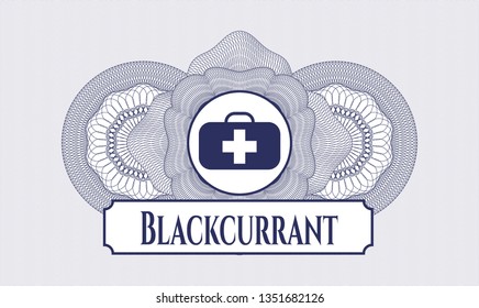 Blue linear rosette with medical briefcase icon and Blackcurrant text inside